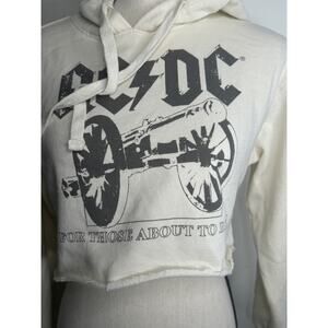 AC/DC “For Those About To Rock” - White Hoodie Sweatshirt XS Crop Long Sleeve